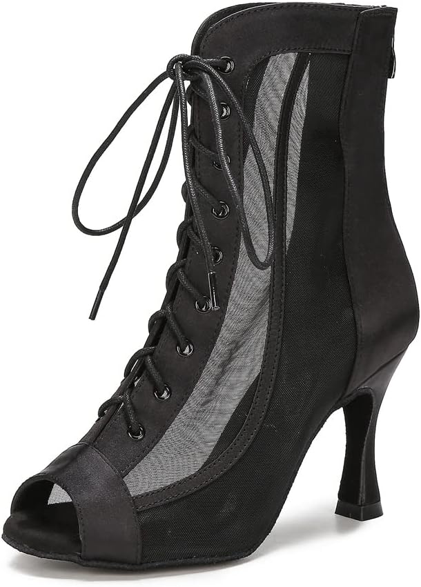 Ballroom Dance Boots Women Latin Salsa Dress Shoes Performance Practice Footwear 3.5 inch Heel YT209