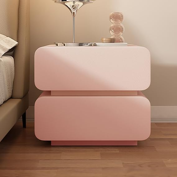 Solid wood Nightstand, Mid Century Modern Night Stands, Side Table with 2 Pine Drawers and Invisible handles, Sturdy and stable, End Table for Home, Office, Living Room, Bed Room(Pink,60cm)