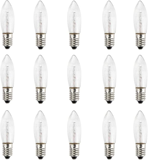 Pack of 15 AC E10 LED Replacement Light Bulbs Top Candle for Fairy Lights 10V - 55V 0.2W 3000K