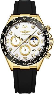 Mens Watches DA Royalty Daytona 42MM Sapphire Glass Silicon Band White Gold