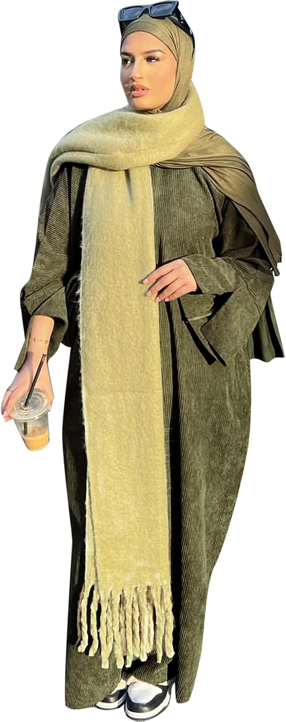 Winter Abaya Long Sleeve Muslim Prayer Dress Solid Color Warm Thick Robe for Eid Middle East Arabian Kaftan Dubai
