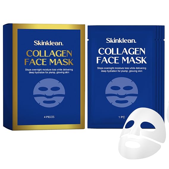 Collagen Face Mask,Collagen Real Deep Mask, Hydrating Overnight Hydrogel Face Mask, Pore Minimizing,Elasticity, Plumping for All Skin Types 4 Patch