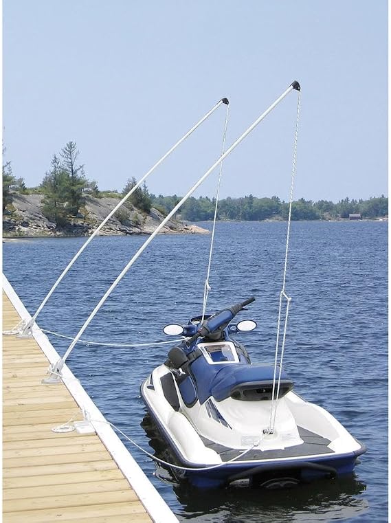 Dockmate 8 ft Mooring Whips, Fiberglass with Cast-Aluminum Base, Pair | Spring action keeps boat off the dock, one-hand tensioner and roller tip, molded-in cleat, includes lines and hardware