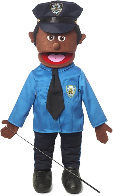 25" Policeman, Black Male, Full Body, Ventriloquist Style Puppet