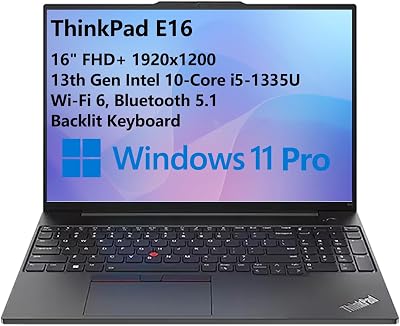 Lenovo ThinkPad E16 16 WUXGA Business Laptop Computer, 13th Gen Intel 10-Core i5-1335U, 16GB DDR4 RAM, 512GB PCIe SSD, WiFi 6, Bluetooth, Backlit Keyboard, Windows 11 Pro, Tichang
