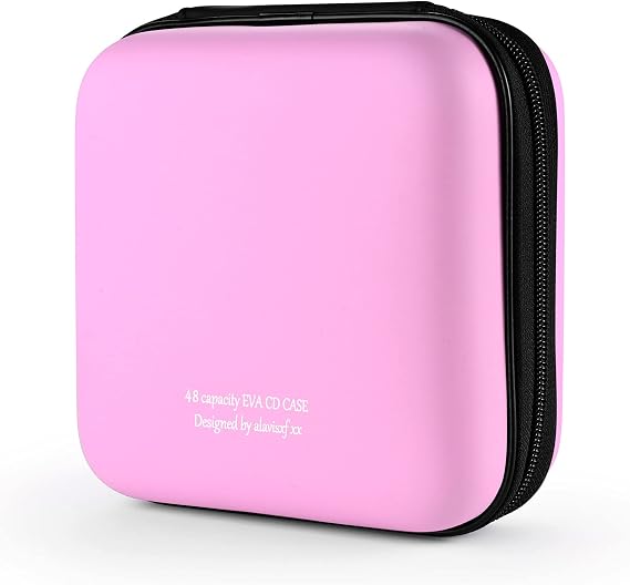 CD Case, 48 Capacity Hard EVA Protective Blu-ray CD Organizer | CD DVD Holder, Double Zipper Closure, Portable Handle, Scratch-Resistant Sleeves, Disc Storage Wallet for Car Home Travel