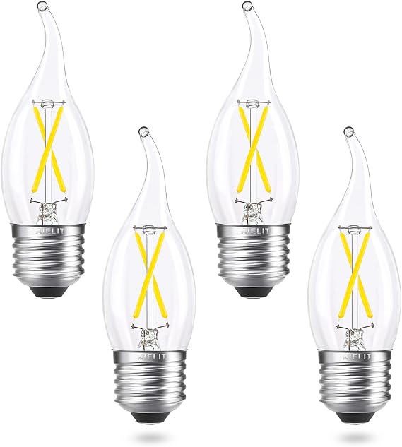 Dimmable E26 LED Light Bulb 25W Equivalent, Daylight White 5000K, Chandelier Candle Light Bulbs, Energy Efficient 2W, 200lm Flame Tip CA10 LED Candelabra Bulb for Pendant Wall Sconce, 4 Pack