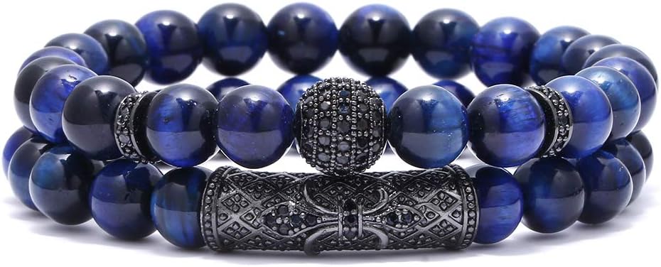 BOMAIL 8mm Tiger Eye Stone Beads Bracelet Elastic Natural Stone Yoga Bracelet for Women Men