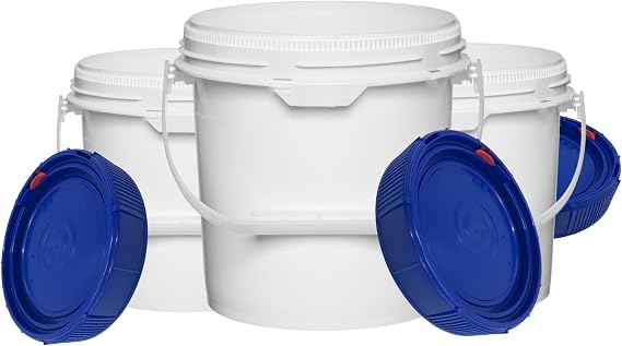 House Naturals 1.25 Gal Food Grade Plastic Bucket with air Tight Screw on Lid(Pack of 3) Made in USA