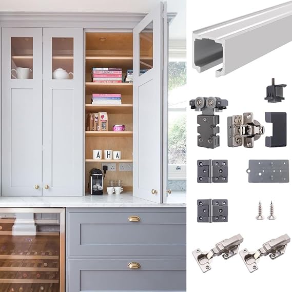 Cabinet Folding Door Hardware Set,39.4” Track (1 Set for 1 Bifold Door)