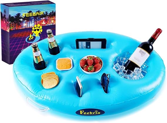 Inflatable Pool Drink Holder with Large Capacity, Floating Drink Float for Hot Tub, Pool, Beach & Party - Holds Drinks, Phones & Snacks, Easy Inflation