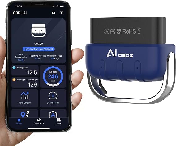 OBD2 Scanner Bluetooth AI Auto Diagnostic Tool Check Engine Car Code Reader for iOS & Android Exclusive APP Clear Error Code Data Reset Wireless Diagnostic Scanner for All OBD-II Vehicles