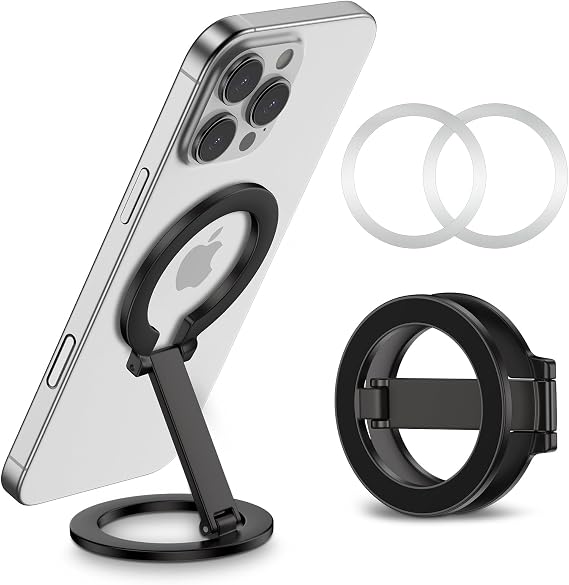 Dual-Side Magnetic Phone Grip for MagSafe, Phone Ring Holder Removable Adjustable Stand for iPhone 17/Air/16/15/14/13/12 Series & MagSafe Case, Samsung Galaxy S25 S24 A16, Fit for Magnetic Car Mount