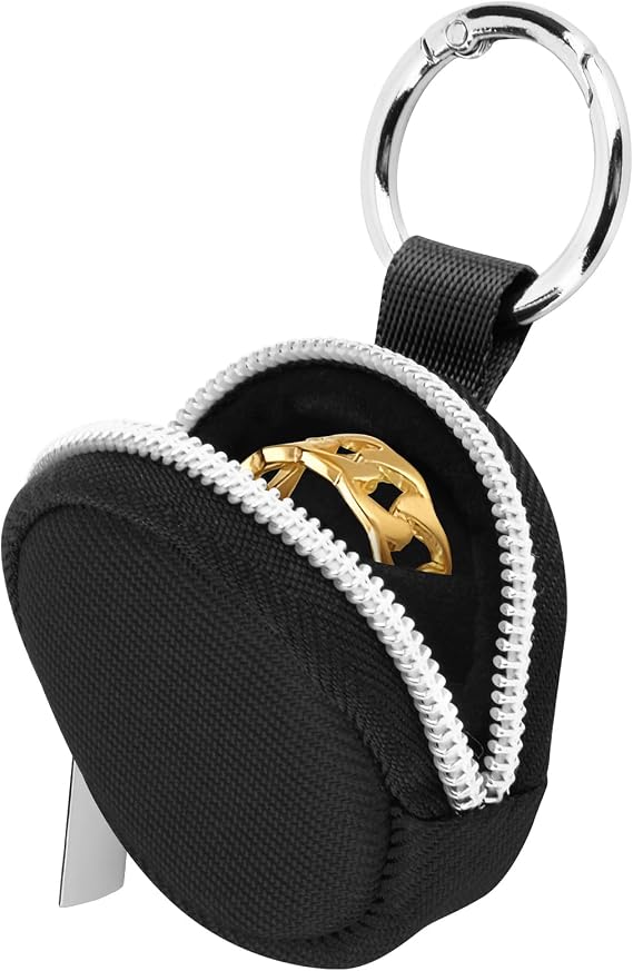 Homakover Portable Ring Organizer Case with Keychain, Traveling Ring Holder Storage Bag, Anti-Lost Keychain Container for Rings, Jewelry (1, Black)