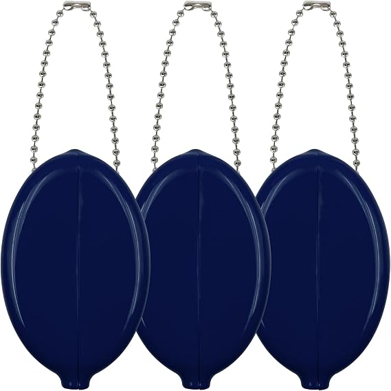 3 Pieces Rubber Coin Purse, 2 x 3 Inches Oval Squeeze Coin Holders With Chain for Women Men Travel (Dark Blue 3 Pack)