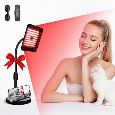 Red Light Therapy for Face and Body, 3 LED Wavelength 660nm 730nm 850nm Infrared Light Therapy Desk Lamp with 360Adjustable Head & Phone Stand, Home Office Travel Portable Use wGlasses, Ideal Gift