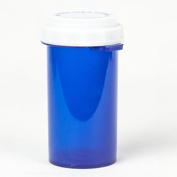 Five Star Supplies Thumb Tab Plastic Pill Bottles - Reversible Cap Easy Open & Child Resistant - Pill Container Prescription Vial - Easy Open/Push N Turn (Blue, 40 DRAM 100 ct.)