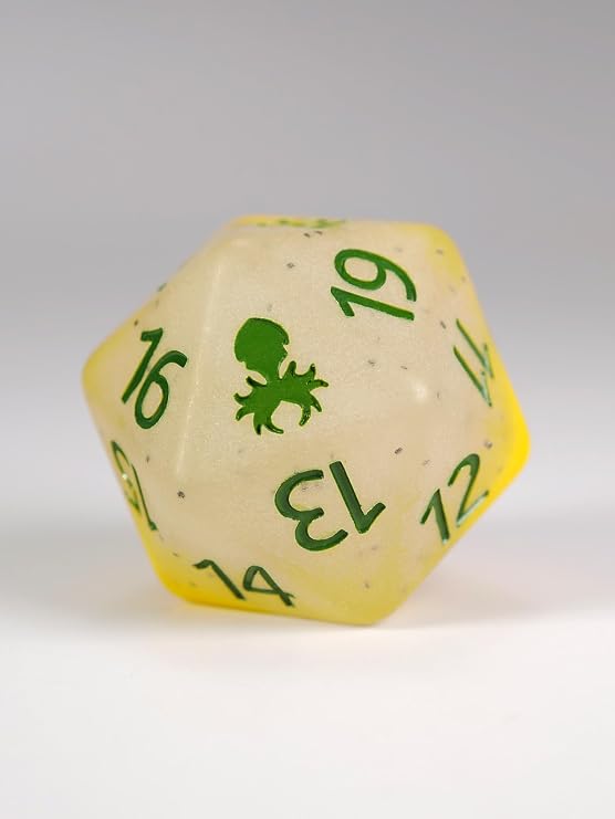 Yellow Dragon Fruit Glow in The Dark Spindown D20 by Kraken Dice