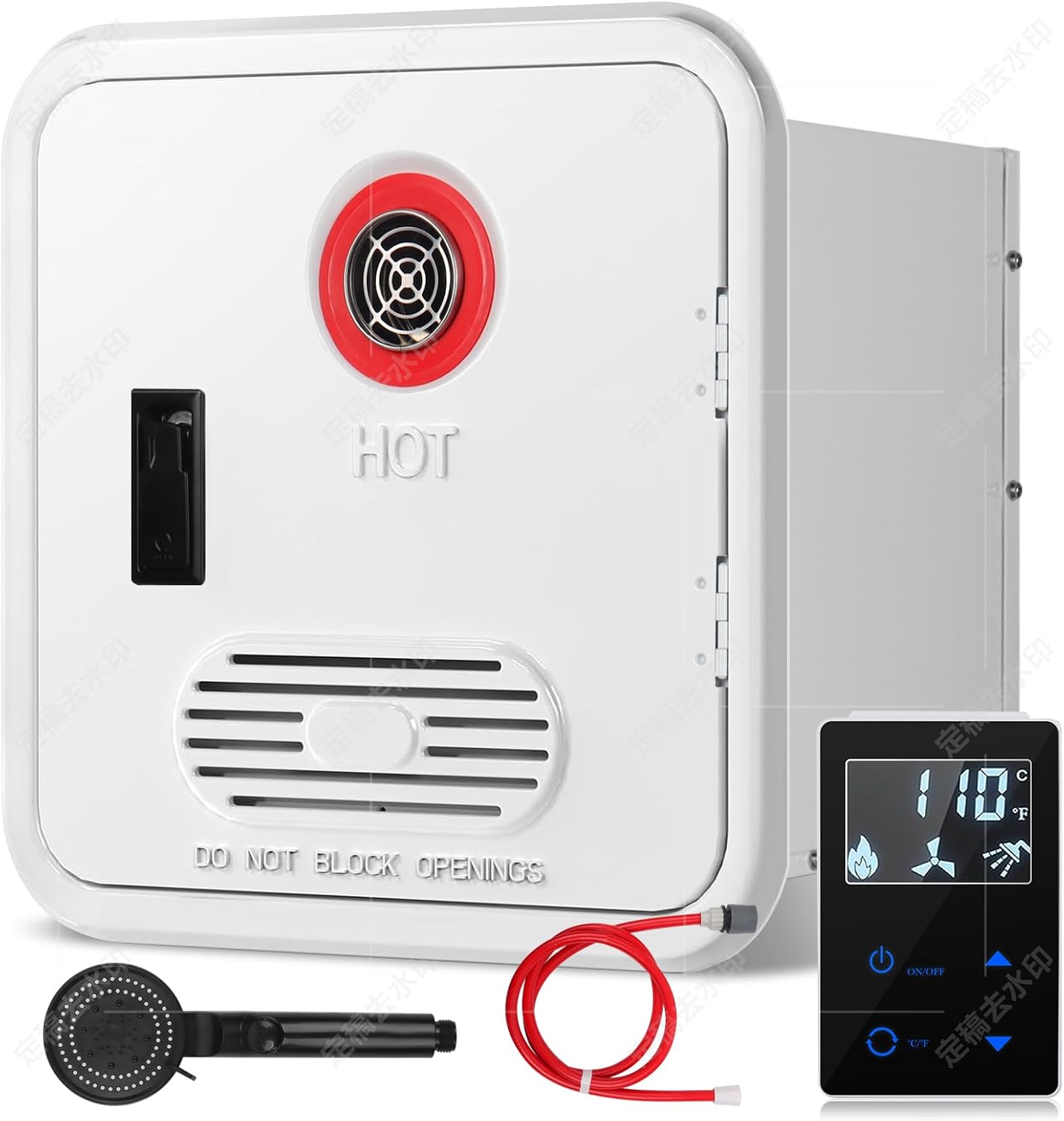 3.0 Gallon 24KW RV Tankless Water Heater, 55000 BTU Instant for RV, 12V Camper Water Heater Propane with Double Water Outlet & Remote Controller-Black-White [Energy Class A]