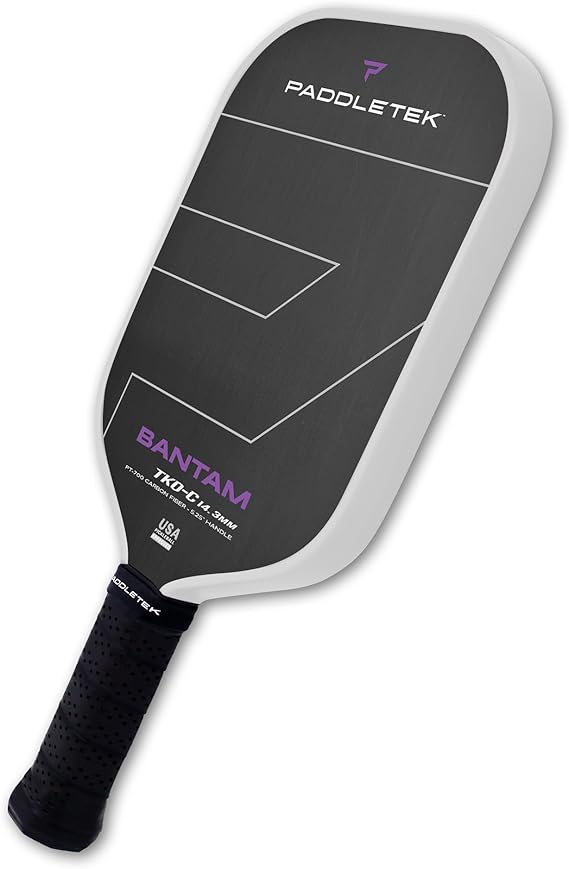 Paddletek Bantam TKO-C 14.3mm Pickleball Paddles with Polymer Honeycomb Core - Unidirectional Carbon Fiber Torsional Weighting & High Tack Performance Grip - USAPA Approved - 5.25 Inch Handle