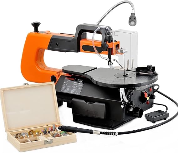 16 Inch Two-Direction Variable Speed Scroll Saw with Work Light and Pedal Switch, Variable Speed 550-1600RPM, 0-45 Adjustable Table Saw