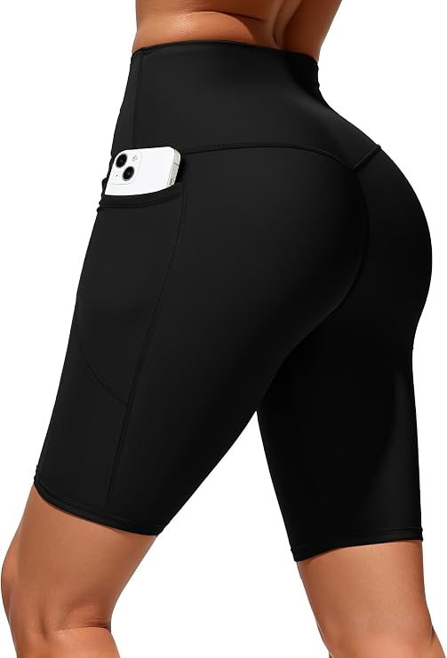 Womens 8"/ 5"/ 3" Biker Shorts Yoga Workout High Waist Gym Cycling Running Spandex Volleyball Shorts with Pocket