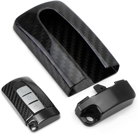 iJDMTOY Genuine Carbon Fiber Custom SK/GT-R Style Large Key Fob Protective Case w/Black Aluminum Trim, Compatible with Nissan or Infiniti Oval Shape Keyless Entry Remote