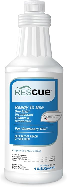 REScue One-Step Ready-to-Use Disinfectant Cleaner & Deodorizer For Veterinary Use, Animal Shelters, Pet Foster Homes, Kennels, Litter Box 32 Ounce RTU (Spray Nozzle NOT Included)