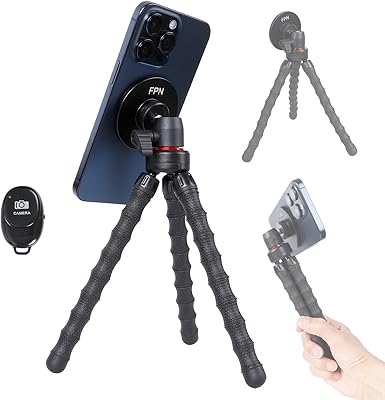 Flexible Mini Tripod for MagSafe, Portable Small Magnetic Phone Tripod with Wireless Remote for Video RecordingVloggingSelfie, Compatible with iPhone 17 16 15 14 Pro Max 13 12 Series