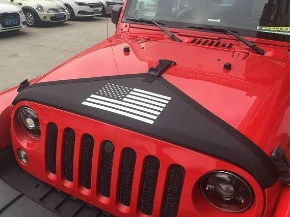 Auto Exterior Accessories Engine Hood Cover Front Hood Cover Bra Protector T-Style Triangle Panty Cover Compatible with Jeep Wrangler JK Series 2007-2017 (Bro Hood Cover-Nation Flag)