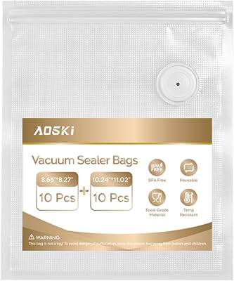 Reusable Vacuum Sealer Bags for Food: 20Pcs Vacuum Zipper Bags & 2 Seal Clips, Plastic Clear Sous Vide Cooking Bag, Microwaveable Freezer Safe Vacuum Food Storage for Kitchen Save Fruit Meal Prep