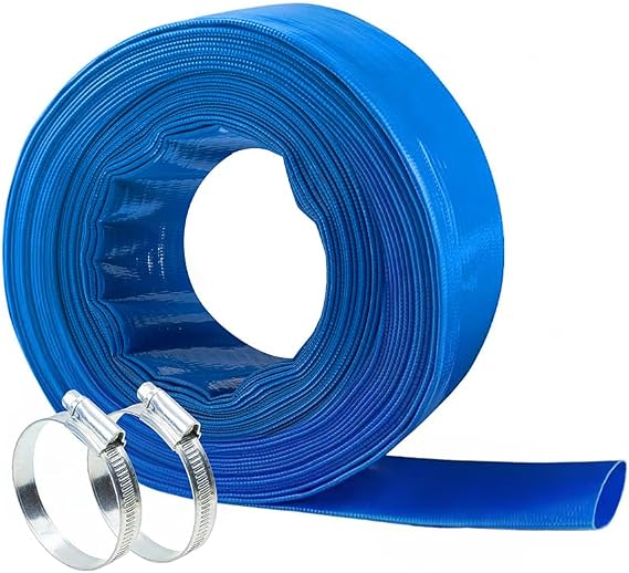 2" x50 FT, Pool Backwash Hose, Heavy-Duty PVC Hose, Lay Flat Discharge Hose, Weatherproof Burst Resistant for Water Transfer, Sump Pump, Pool Filter, Pool Drain,with 2 Clamps