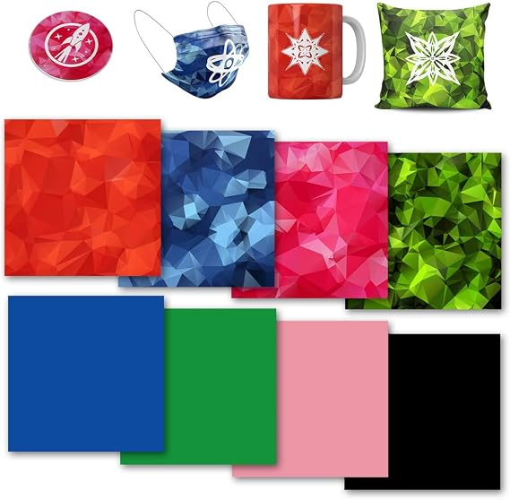 Lucky Goddness Solid Color Transfer Sheets, 8 pcs 12"x12" Geometric Pattern Pre-Inked Heat Transfer Sublimation Paper for Mug Press,Coaster,Tote Bag Blanks