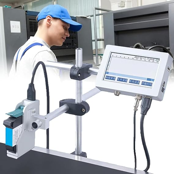 Line Inkjet Coder, Industrial Inkjet Printer, 12.7/25.4mm Automatic Coding Machine Expiry Date Printer Online Quick-Drying Inkjet Coding Machine for Barcode/Batch,25.4MM