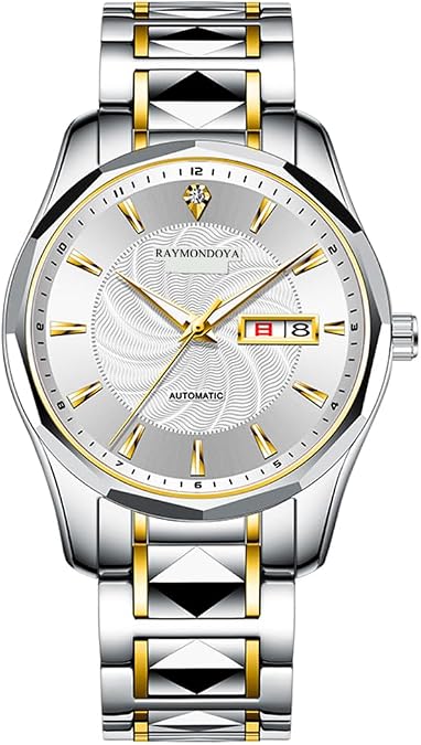Men's Automatic Watch, Diamond Frame Mechanical Automatic Winding Luxury Business Watch, Sapphire Crystal Tungsten Dual Calendar Multifunctional Waterproof Watch for Men