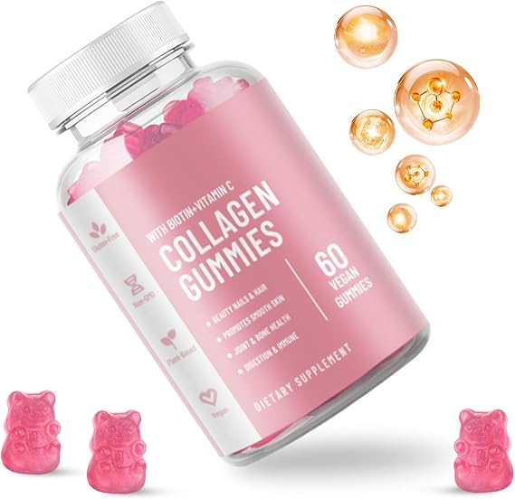 60PCS Collagen Gummies - Promotes Collagen Production - Supplements Vitamin C, E- Supports Skin, Joints, Nails and Hair