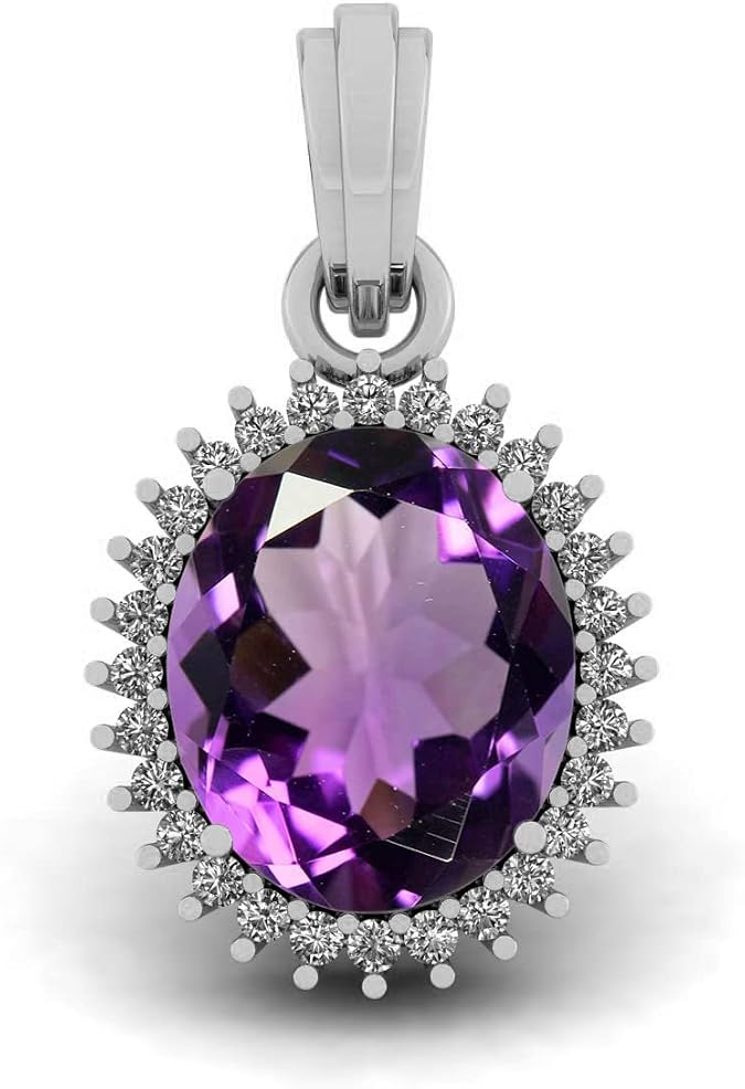 LMDPRAJAPATIS Oval Cut Birthstone Silver Plated Pendant Necklace