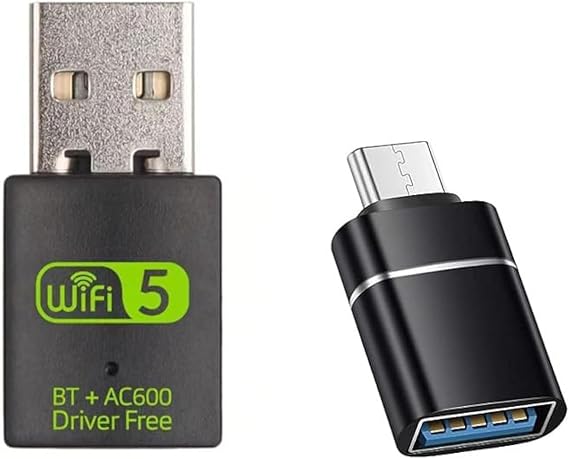 USB WiFi Adapter,600Mbps WiFi Bluetooth Adapter(Includes a USB-A to Type C connectors),Dual Band 5G/2.4G Wireless Network Adapter for Desktop Laptop PC,Supports Windows 7/8/8.1/10/11