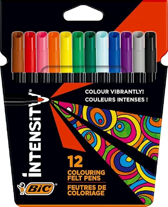 BIC Intensity Felt Painting Pen 12 Colors, Water Based Ink, 0.9mm Felt Pen Tip, Ideal for Adult Painting