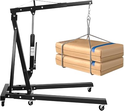 2 Ton Engine Hoist, Cherry Picker Shop Crane Hoist Lift, Heavy Duty Carbon Steel Hydraulic Workshop Lifter for Workshop Warehouse Garage