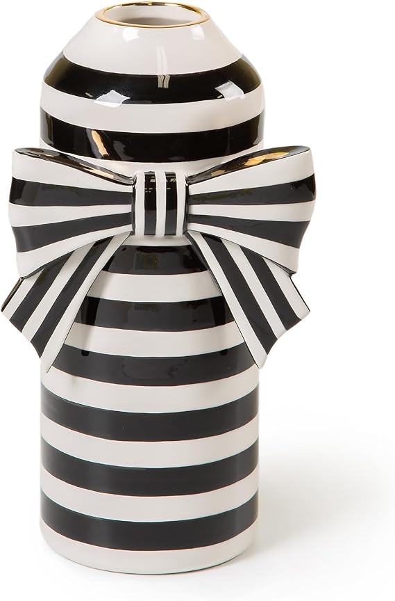 MACKENZIE-CHILDS Ceramic Vase, Black-and-White Courtly Bow