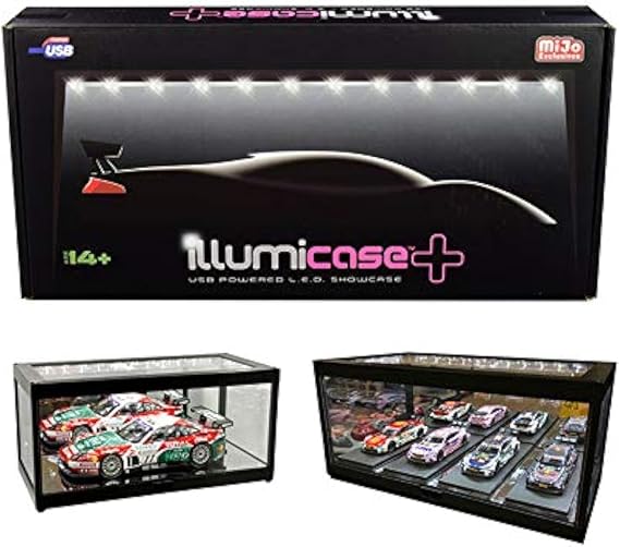 Black Collectible Display Show Case Illumicase+ with LED Lights and Mirror Base and Back for 1:64 1:43 1:32 1:24 1:18 Scale Models