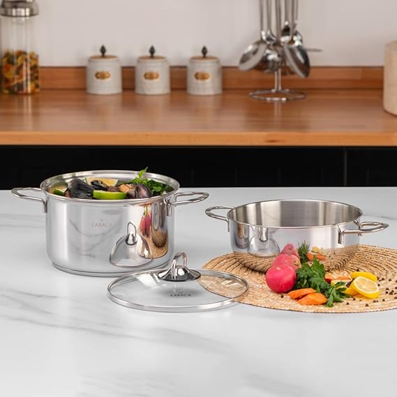 Karaca Love of Kitchen Steel Shell Pan 20 cm 3 Litres Stainless Steel Shells Cooking and Serving Induction Base Required Grips Maximum Time and Energy Saving