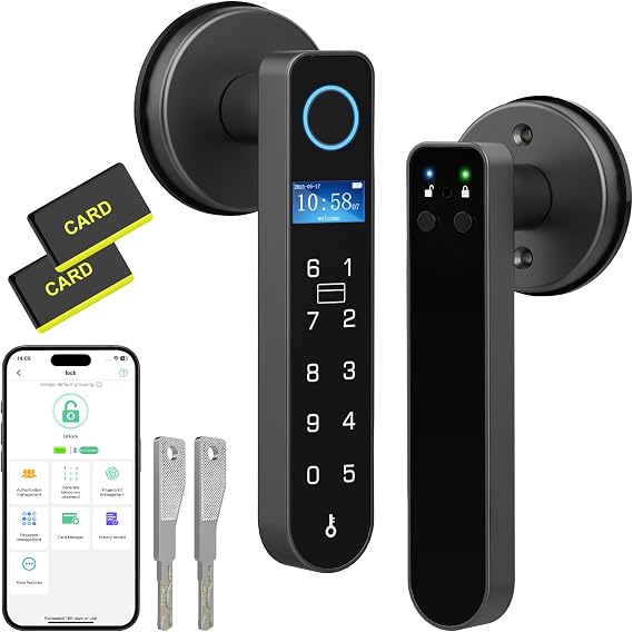 Eseesmart Fingerprint Door Lock with Screen, RFID Smart Door Handle Lock with Keypad Bluetooth Control, Code Door Lock Biometric Digital Electronic Smart Locks for Bedroom Home Office Apartment