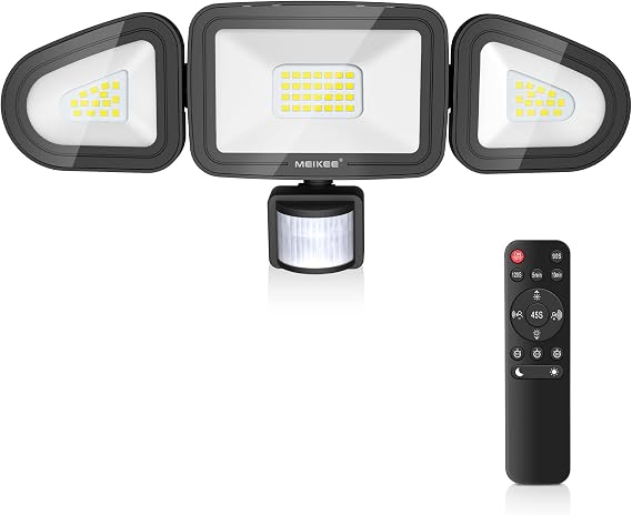 MEIKEE 42W Security Lights Outdoor Motion Sensor 3600LM PIR Floodlights | 6500K Daylight White,4 Modes,Timing with Remote Control,IP66 Waterproof,180° Adjustable,for Garden,Garage,Doorways [Energy Class F]