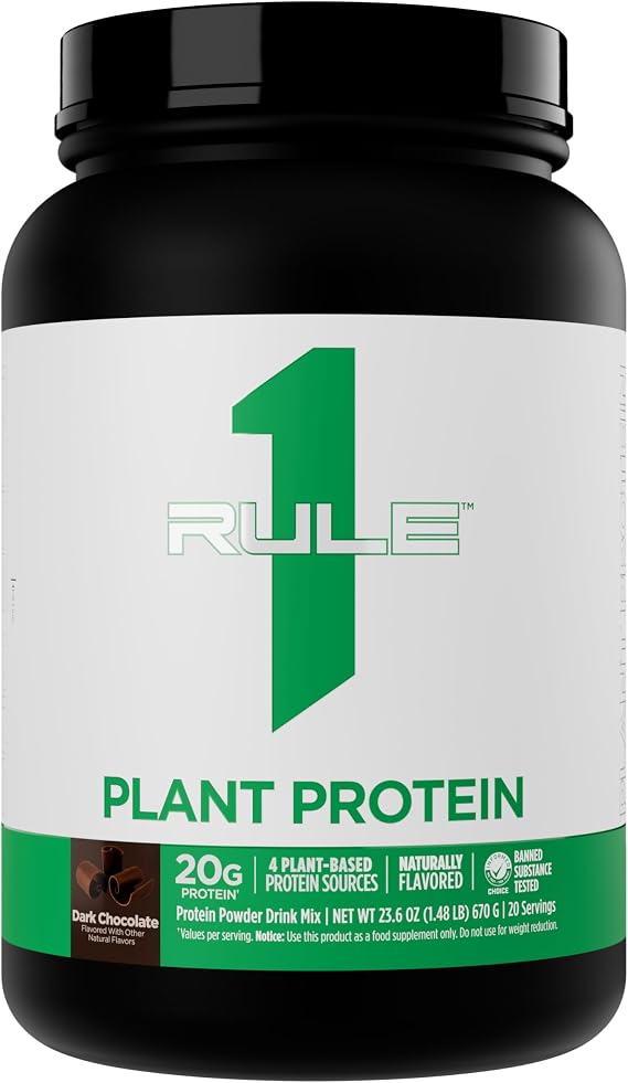 Rule 1 Proteins Plant Protein, Dark Chocolate, 20 Servings | Vegan, Gluten-Free, Dairy Free, Soy Free Protein Powder with 20g Protein per Serving