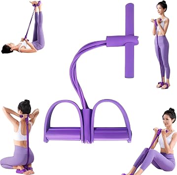 21 Fitness Resistance Bands-4 Tube Pedal Ankle Puller, Multifunction Pedal Resistance Band, Sit Up Exercise Equipment, Ab Training Auxiliary Device for Women Men