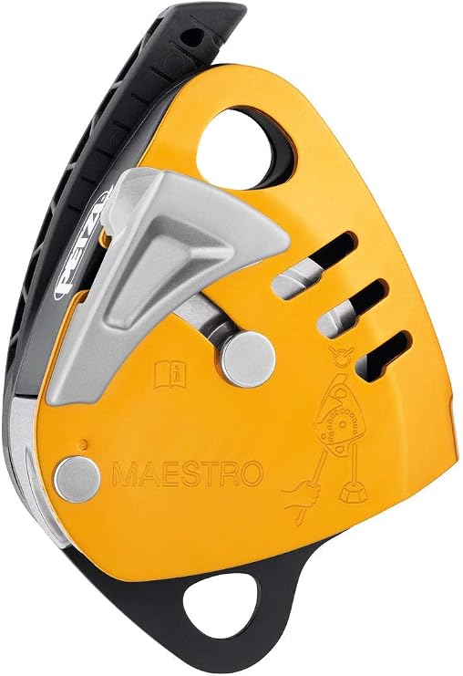 Petzl, Descender Maestro S, Descender with Integrated Progress-Capture Pulley for Loads up to 250 kg, Compatible with 10.5 to 11.5 mm Ropes