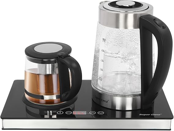 Electric Kettle Glass Tea Kettle 1L + 2.5L Kettle with Temperature Setting Automatic Tea Kettle with Touchscreen & Warming Function 80°C Double Flame for Coffee & Tea