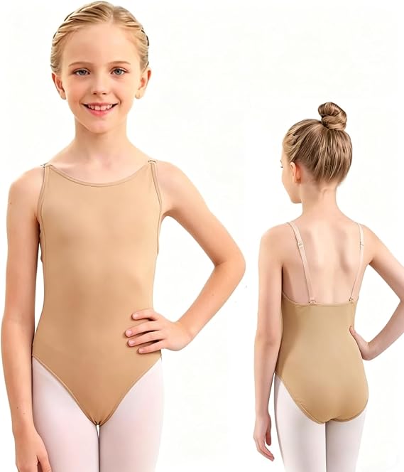 Nude Leotards for Girls Gymnastics, Seamless Ballet Dance Bodysuit with Adjustable & Clear Straps, Breathable Stretch Camisole Dance Leotard for Kids Women
